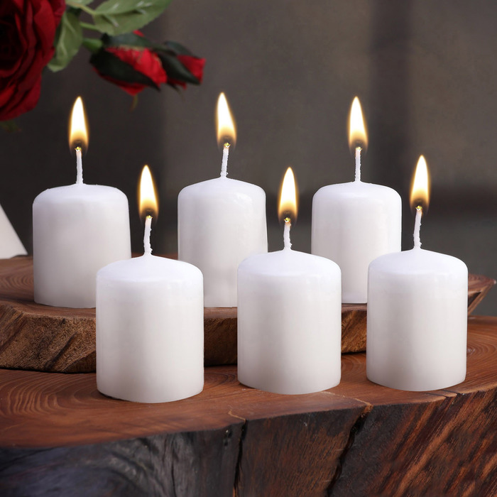 Набор свечей - цилиндров, 4х5 см, набор 6 шт, белая набор свечей цилиндров 4х5см набор 3 шт белая