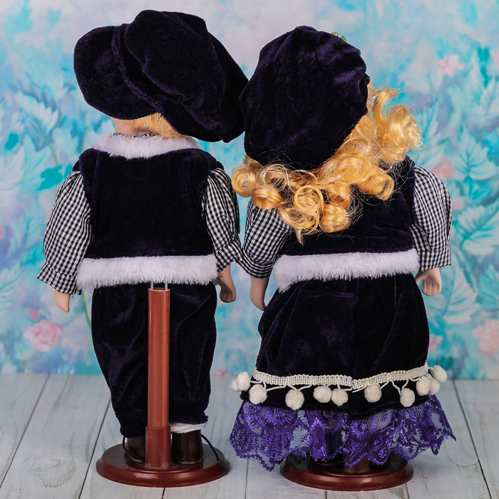 Кукла коллекционная "Парочка поцелуйчики в тёмно-синем наряде" в наборе 2 шт