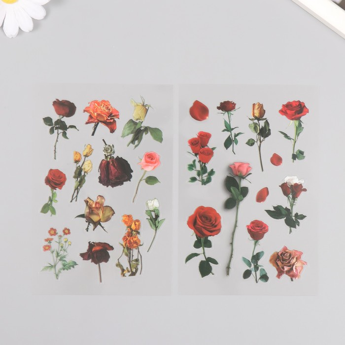 Наклейки для творчества PVC Красные цветы набор 2 листа 10х15 см