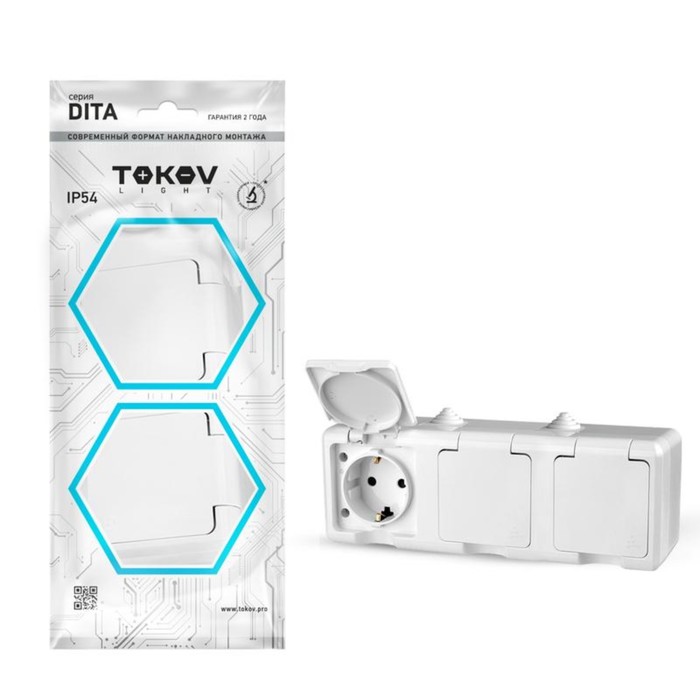 

Розетка TOKOV ELECTRIC, Dita, 3-м, 16А, IP54, 250В, с з/к, с кр, белый, TKL-DT-R3Z-C01-IP54