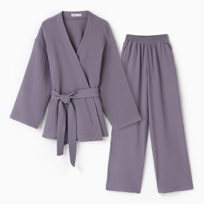 

Комплект женский (рубашка на запах, брюки) KAFTAN Basic р.44-46, серый