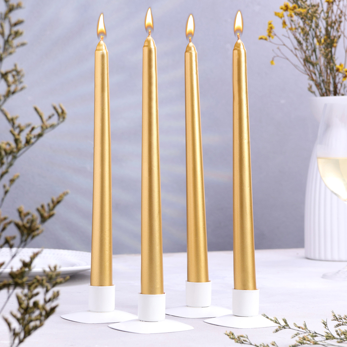 Набор свечей античных, 2,3х 25 см, 4 шт, лакированная, золотой металлик набор античных свечей 25 см 2 шт белый