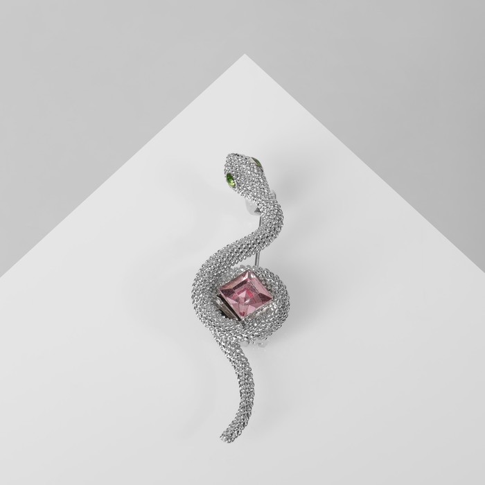 Брошь «Змея» ромб, цвет розовый в серебре брошь императрица ромб цвет бело синий в серебре
