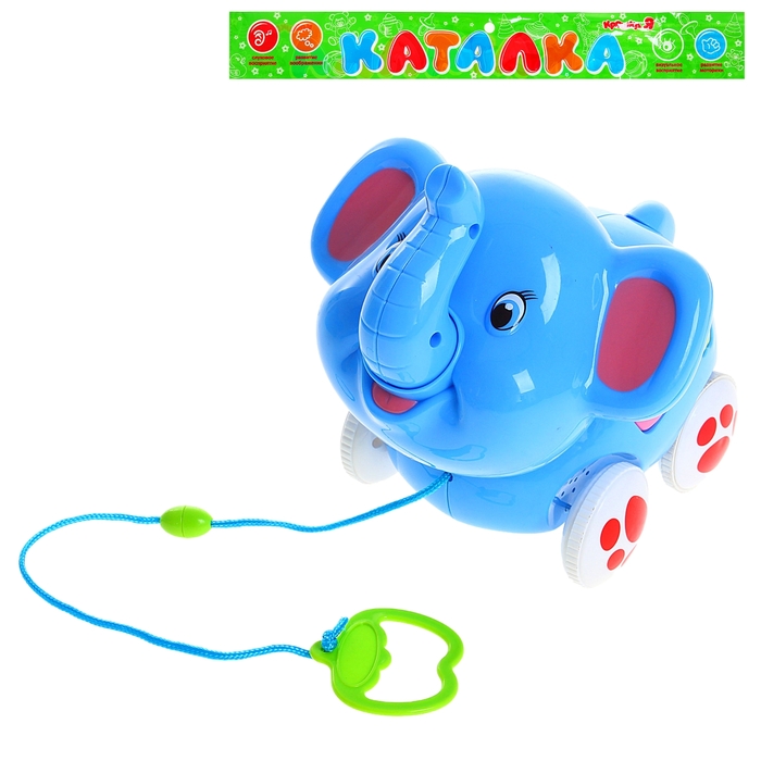 Каталка на верёвочке "Слоненок", музыкальные эффекты
