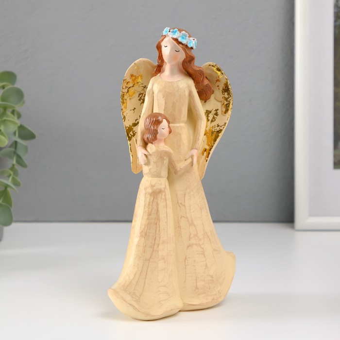 Сувенир полистоун Девушка-ангел в голубом венке с ребенком 6х12х20,5 см ws 1135 статуэтка девушка ангел с ребенком veronese