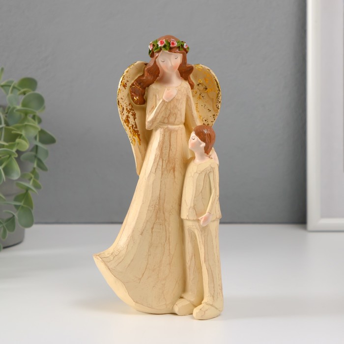 Сувенир полистоун Девушка-ангел в зеленом венке с ребенком 6х12х20,5 см ws 1135 статуэтка девушка ангел с ребенком veronese