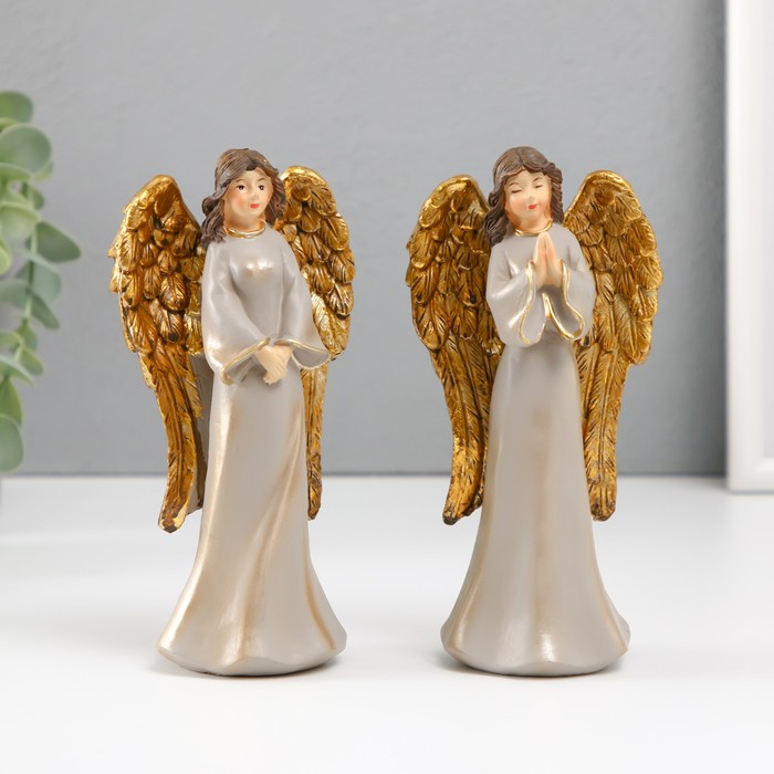 Сувенир полистоун Ангельская девушка с золотыми крыльями МИКС 4,5х8х15,5 см