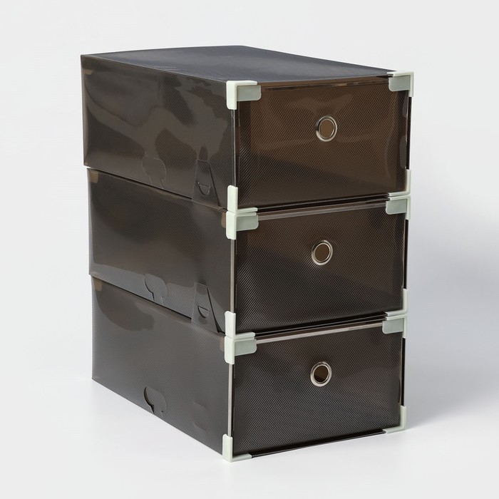 Коробка для хранения обуви выдвижная Доляна Large size, 22×34×13 см, 3 шт, цвет черный цена и фото