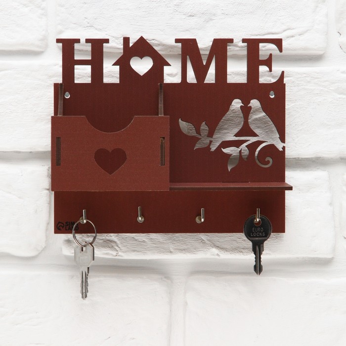 Ключница настенная с полкой с полкой и карманом «Home», 17 х 14,5 см. ключница деревянная с полкой home