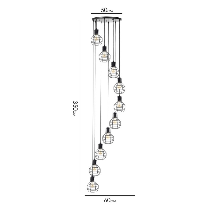 Светильник-каскад Ортико 10хЕ27 40Вт черный 60х60х350 см люстра сомелье 10хе27 40вт черный 83х30х40 140см