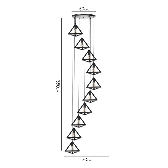 Светильник-каскад Треугольник 10хЕ27 40Вт черный 70х70х350 см люстра сомелье 10хе27 40вт черный 83х30х40 140см