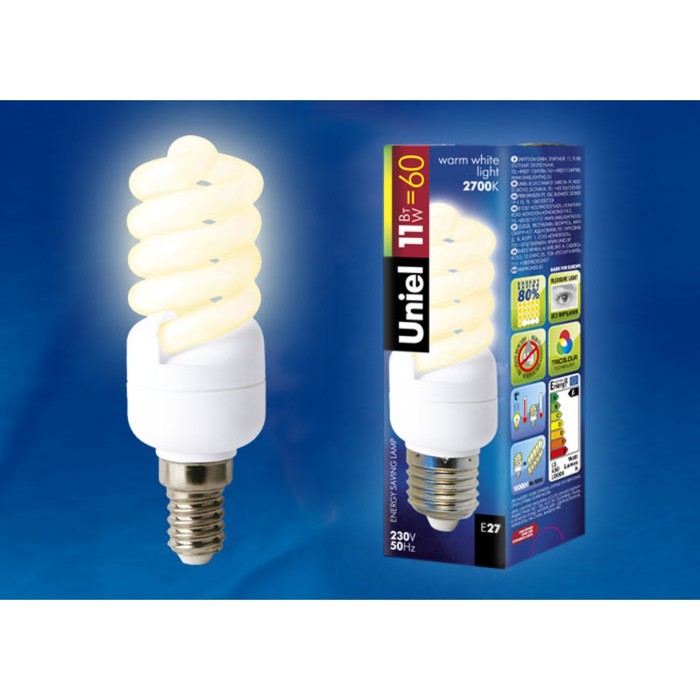 

Лампа люминесцентная Uniel, E27, 2700К, свечение тёплое белое