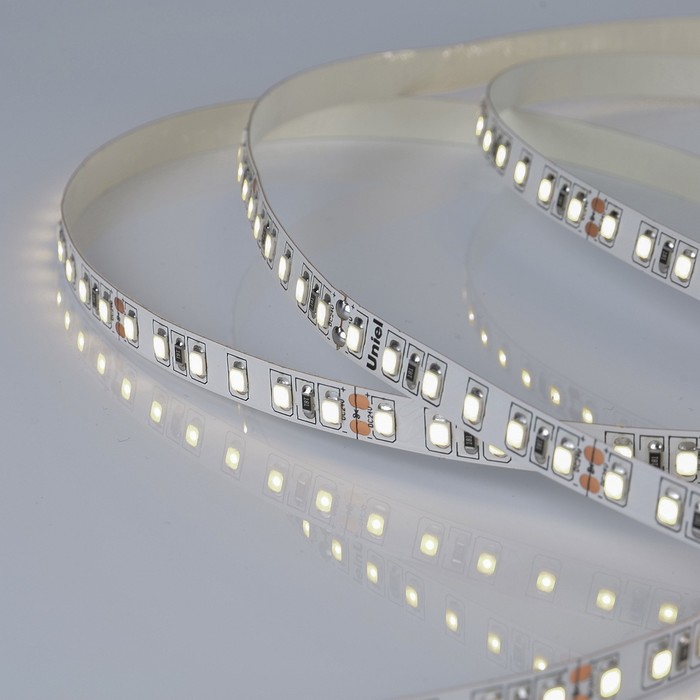 

Светодиодная лента на самоклеящейся основе Uniel, IP20, 5 м, 120 LED/м, 9,6 Вт/м, 24 В, 4000К, свечение белое