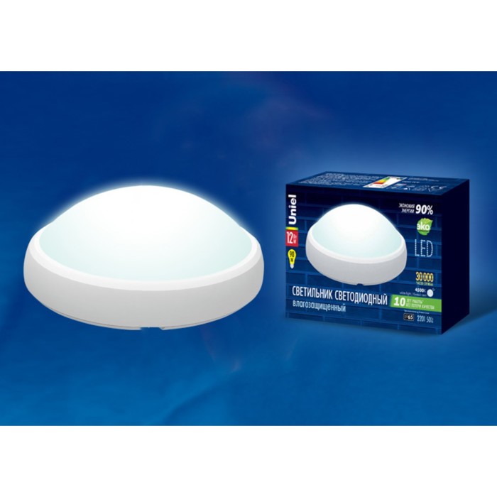 

ULW-O04-12W/NW IP65 WHITE Овал. Светильник светодиодный влагозащищенный (пластиковый кор