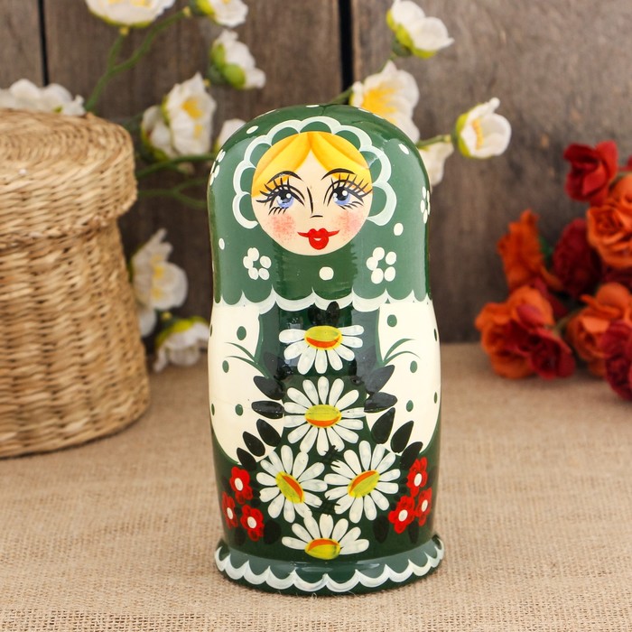 Матрёшка «Ромашка», зелёный платок, 7 кукольная,17 см