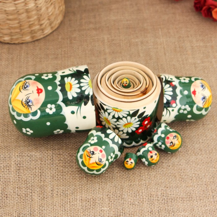 Матрёшка «Ромашка», зелёный платок, 7 кукольная,17 см