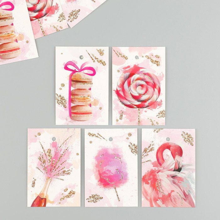 Бирка картон Розовая акварель набор 10 шт (5 видов) 4х6 см цена и фото