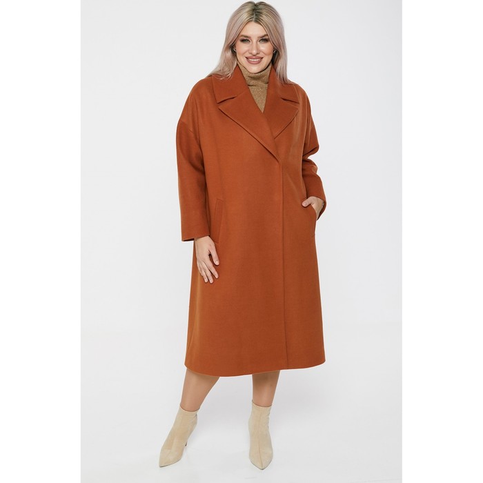 цена Пальто женское, размер 60, цвет оранжевый