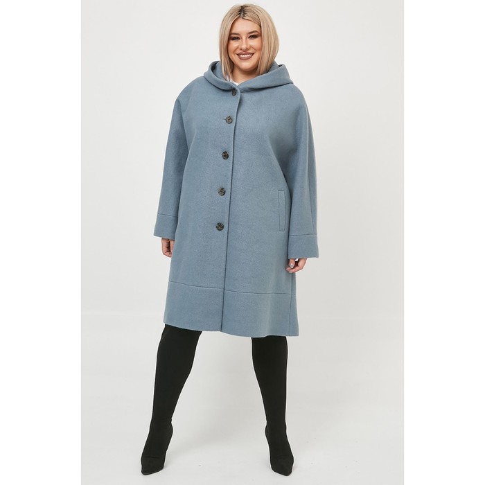 цена Пальто женское, размер 66, цвет голубой