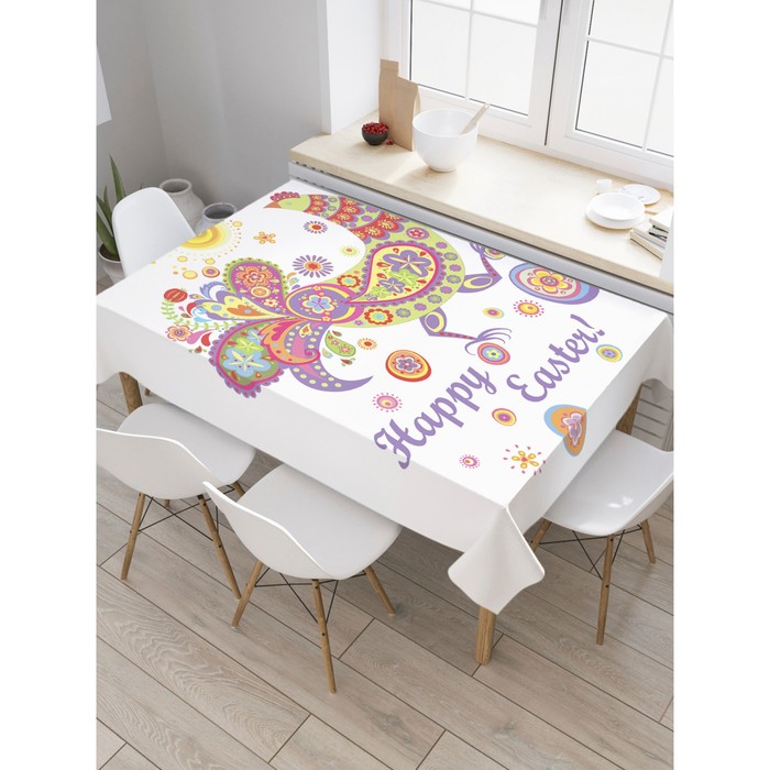 Скатерть на стол с рисунком «Орнаментальная курочкаxПасху», размер 145x180 см