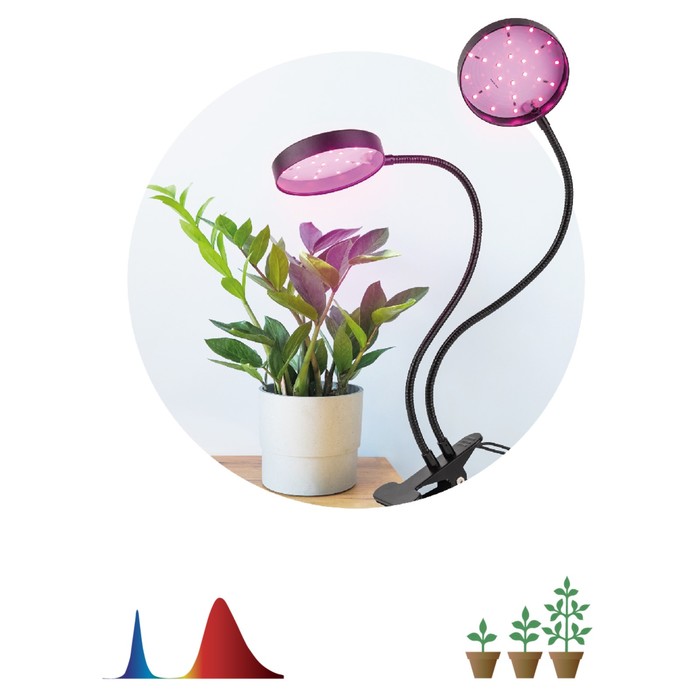 светильник для растений на прищепке эра fito 20w аled l полного спектра 12 вт белый 1шт Светильник для растений на прищепке ЭРА FITO-20W-АLED-R красно-синего спектра 20 Вт черный 1047252