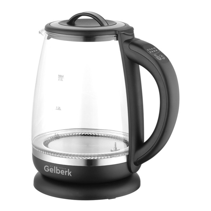 Чайник электрический Gelberk GL-400, стекло, 2 л, 2200 Вт, чёрный чайник электрический gelberk gl 400 стекло 2 л 2200 вт чёрный