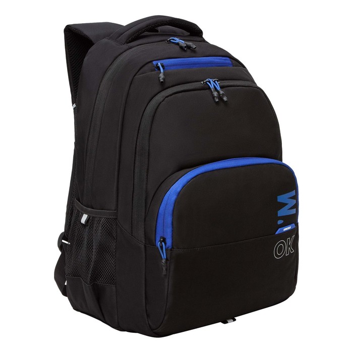 Рюкзак молодёжный 45 х 32 х 23 см, Grizzly, эргономичная спинка, чёрный/синий рюкзак молодёжный 48 х 32 х 18 см эргономичная спинка merlin xs9233 серый