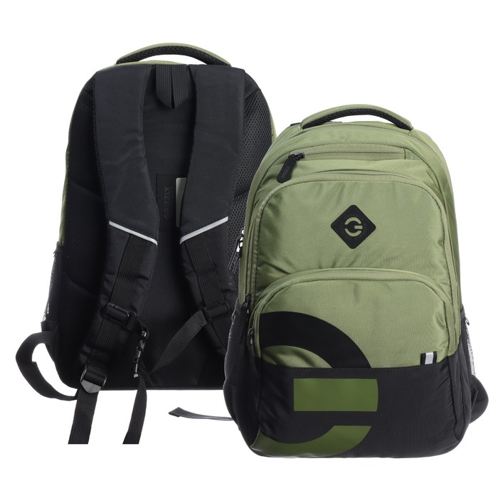 Рюкзак молодёжный 45 х 32 х 23 см, Grizzly, эргономичная спинка, чёрный/зелёный рюкзак молодёжный 48 х 32 х 18 см эргономичная спинка merlin xs9233 серый