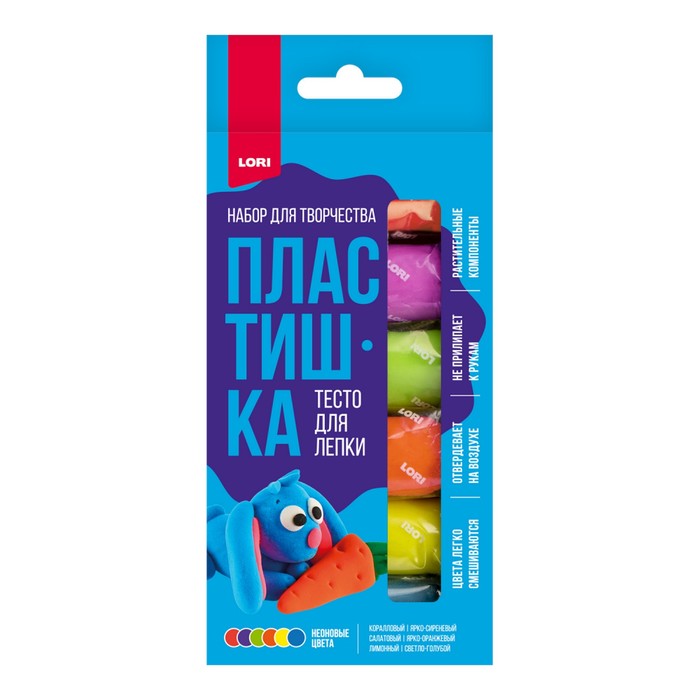 Тесто для лепки «Пластишка», неоновое, 6 цв. по 30 гр