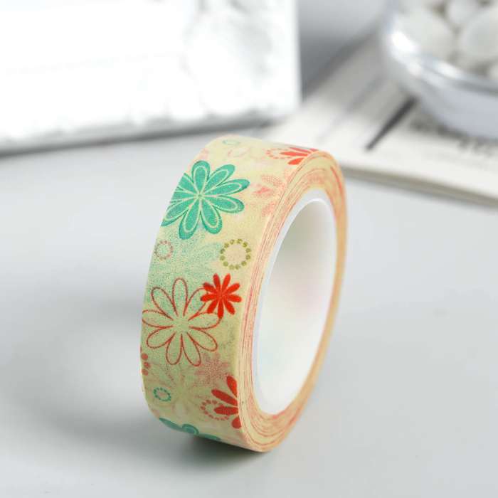 Клейкая лента декоративная бумажная "Сказочные цветы"