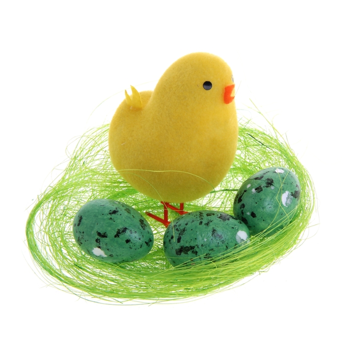 Сувенир "Цыплёнок на травке и три яйца", цвета МИКС