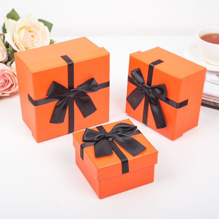 Набор коробок 3в1 "Настроение", оранжевый, 13 х 13 х 7,5 - 9 х 9 х 5,5 см