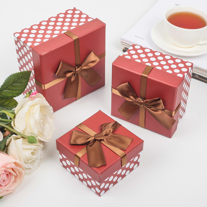 Набор коробок 3в1 "Событие", коричневый, 13 х 13 х 7,5 - 9 х 9 х 5,5 см