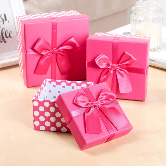 Набор коробок 3в1 "Событие", розовый, 13 х 13 х 7,5 - 9 х 9 х 5,5 см
