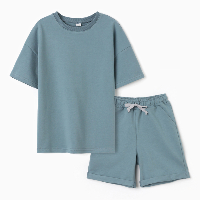 Костюм детский (футболка,шорты), цвет бирюза, рост 110