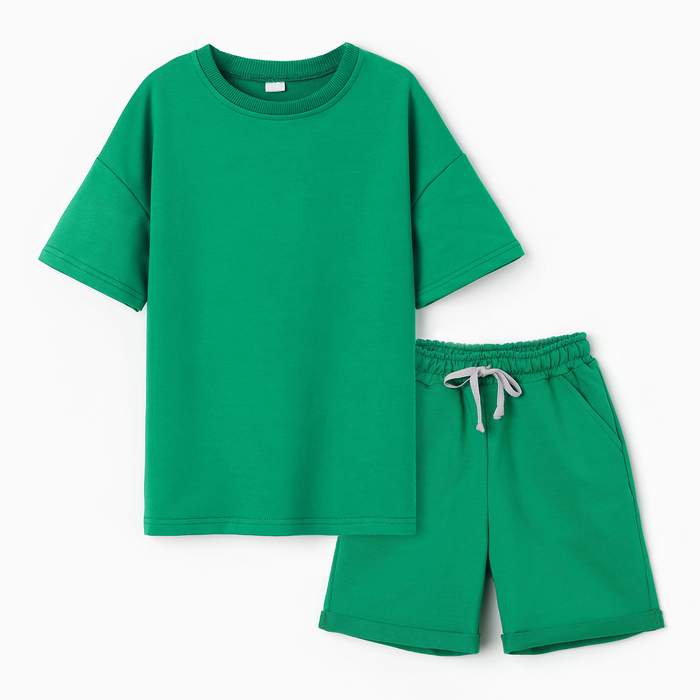 Костюм детский (футболка,шорты), цвет зеленый, рост 134