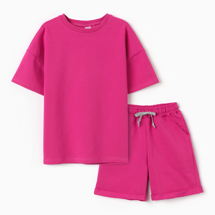 Костюм детский для девочки (футболка,шорты), цвет фуксия, рост 104