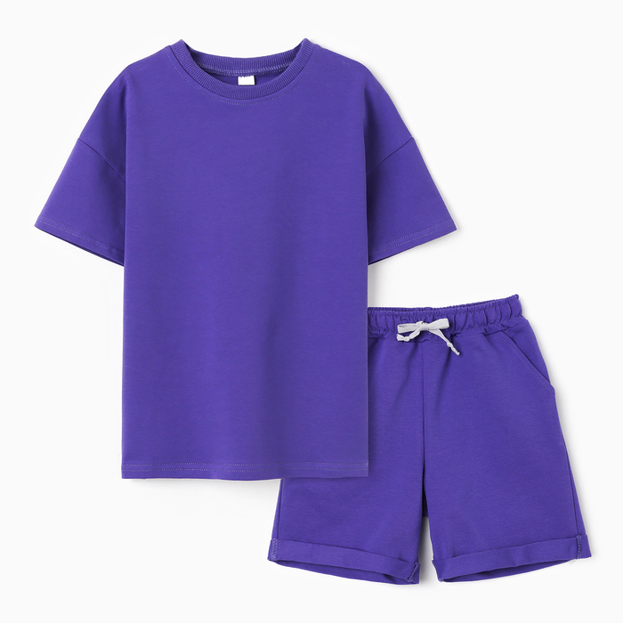 Костюм детский (футболка,шорты), цвет фиолетовый, рост 104