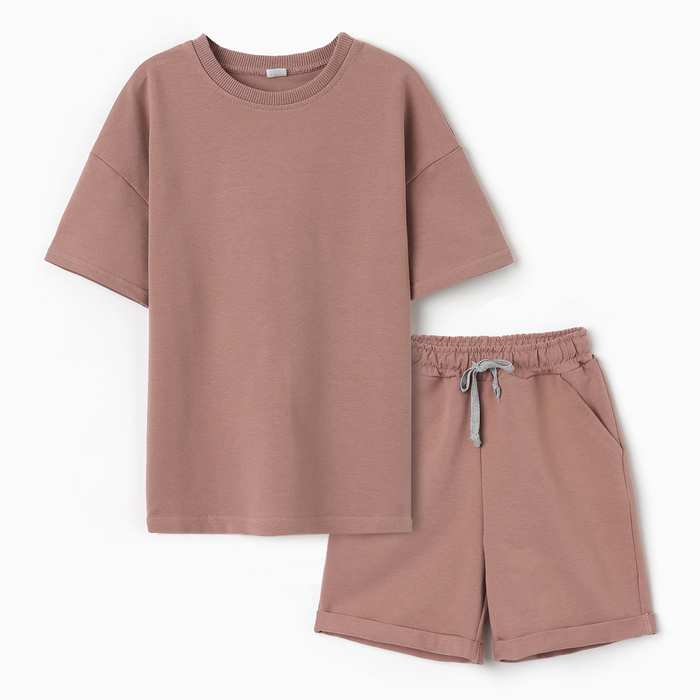 Костюм детский (футболка,шорты), цвет коричневый, рост 110