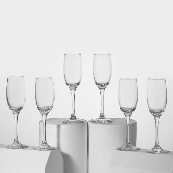 Набор стеклянных бокалов для шампанского «Ресто», 180 мл, 6 шт набор бокалов стеклянных для шампанского magistro дарио 180 мл 7×20 см 6 шт цвет перламутровый