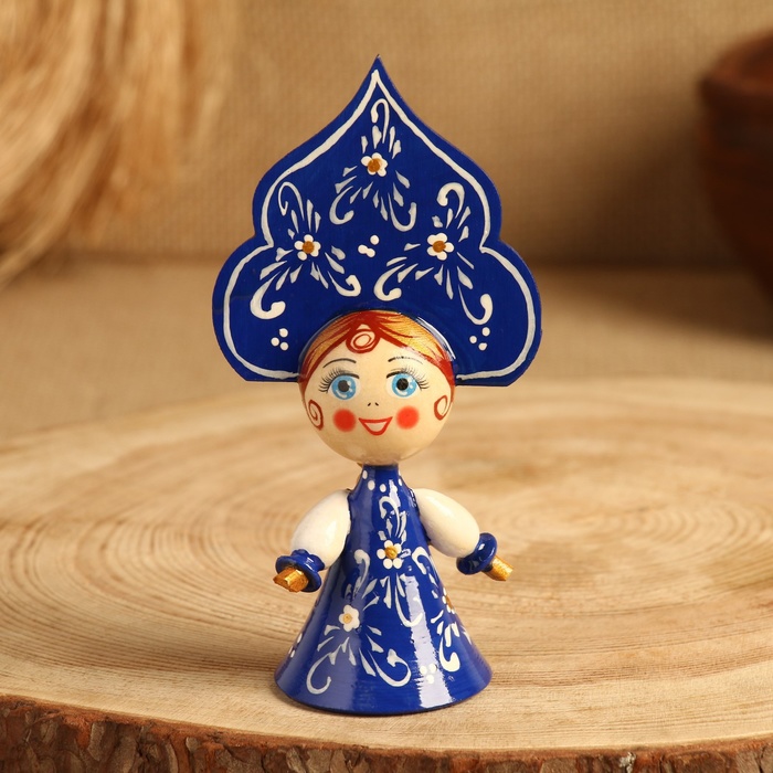 Сувенир Кукла в синем платье, дерево, микс