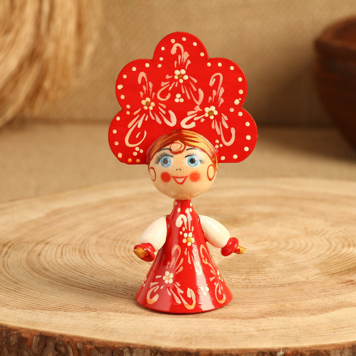 Сувенир Кукла в красном платье, дерево, микс