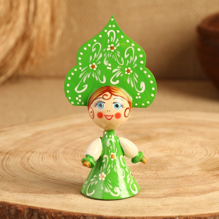 Сувенир Кукла в зелёном платье, дерево, микс