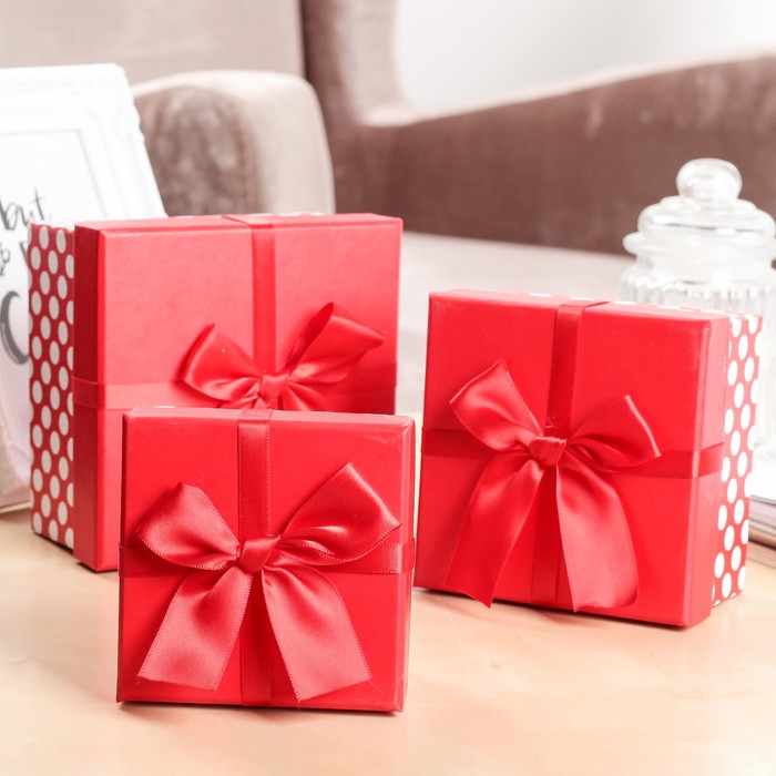 Набор коробок 3в1 "Событие", красный, 13 х 13 х 7,5 - 9 х 9 х 6 см