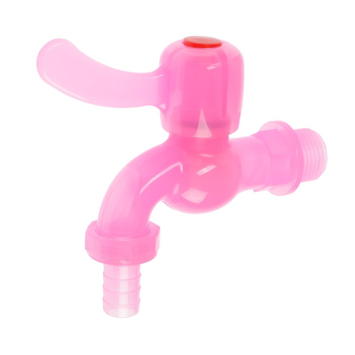 Кран водоразборный ZEIN, со штуцером, с плоской ручкой, PP, с шаровым механизмом, розовый