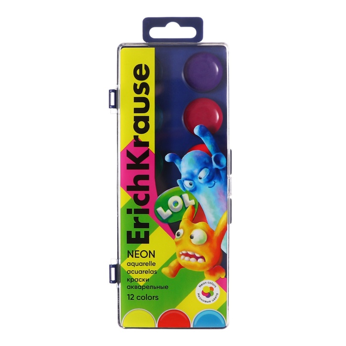 Акварель 12 цветов пластик ErichKrause Jolly Friends Neon с европодвесом 149₽