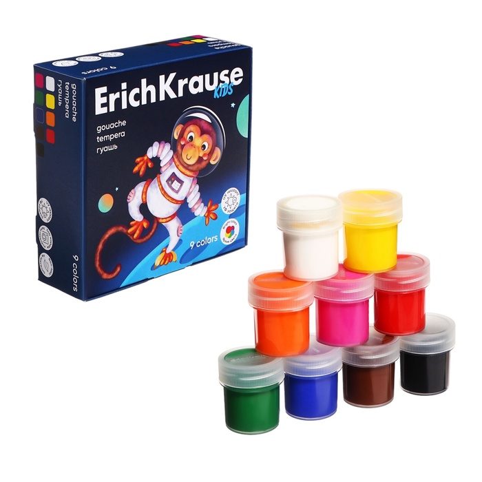 Гуашь 9 цветов по 20 мл ErichKrause Kids Space Animals 271₽