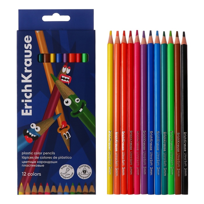 Карандаши 12 цветов ErichKrause Color Friends трехгранные пластиковые с европодвесом 149₽