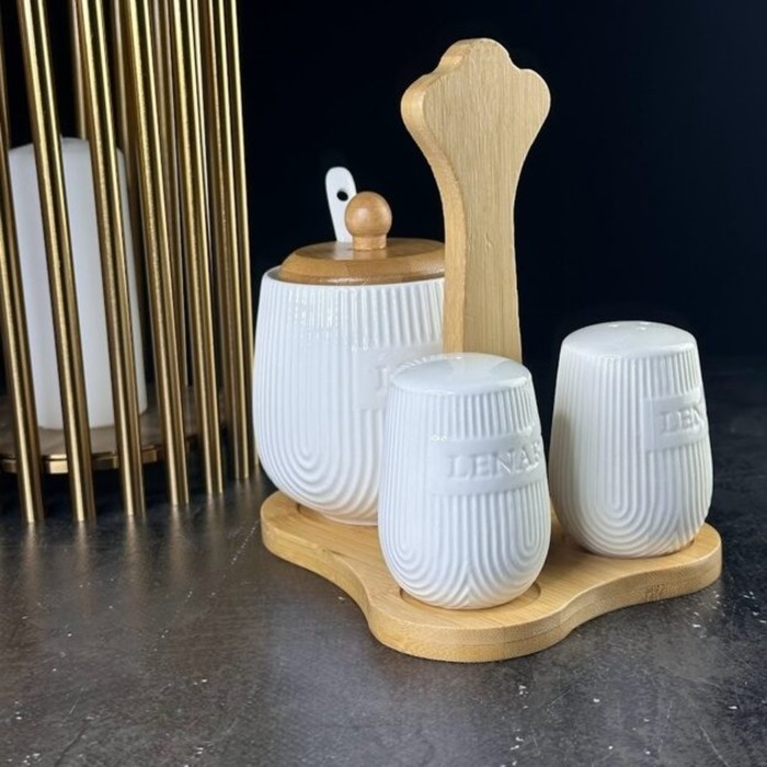 Набор для специй с сахарницей Lenardi Bamboo, на подставке набор для специй walmer bamboo 5 предметов на подставке фарфор бамбук