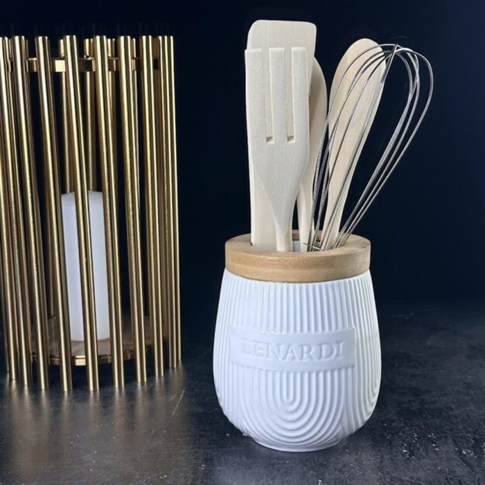 Набор кухонных принадлежностей Lenardi Bamboo, на подставке, 5 предметов набор кухонных принадлежностей доляна фидель 6 предметов на подставке